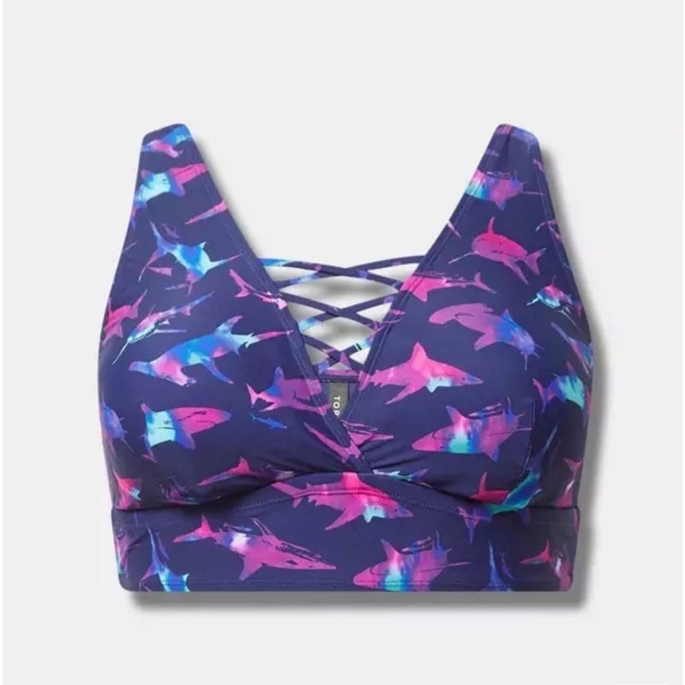 New! Torrid sz 2 Shark Attack Wireless XO Triangle Bathing Swim Suit Top 2x